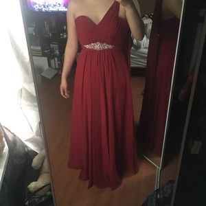 Beautiful deep red one strap chiffon dress